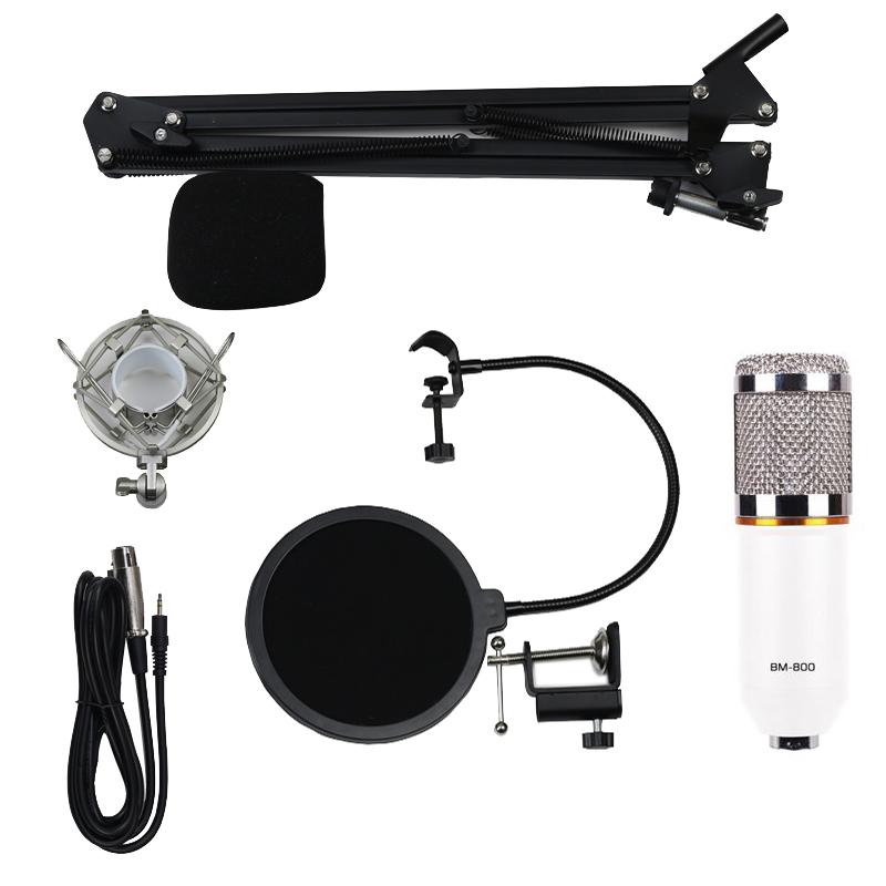 Condenser Microphone BM800 Mic Kit for Studio Recording Broadcasting White