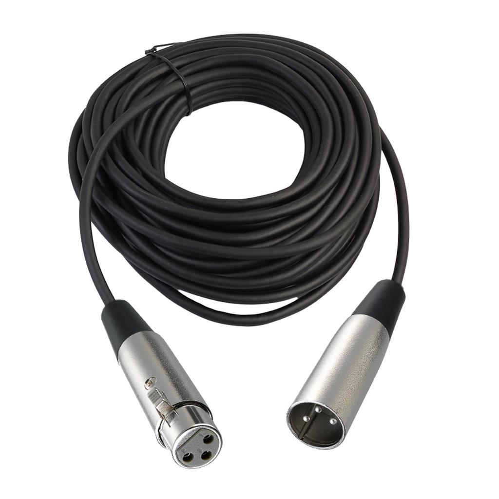 BLACK XLR 3 pin MALE TO FEMALE MIC MICROPHONE PATCH EXTENSION CABLE 65ft