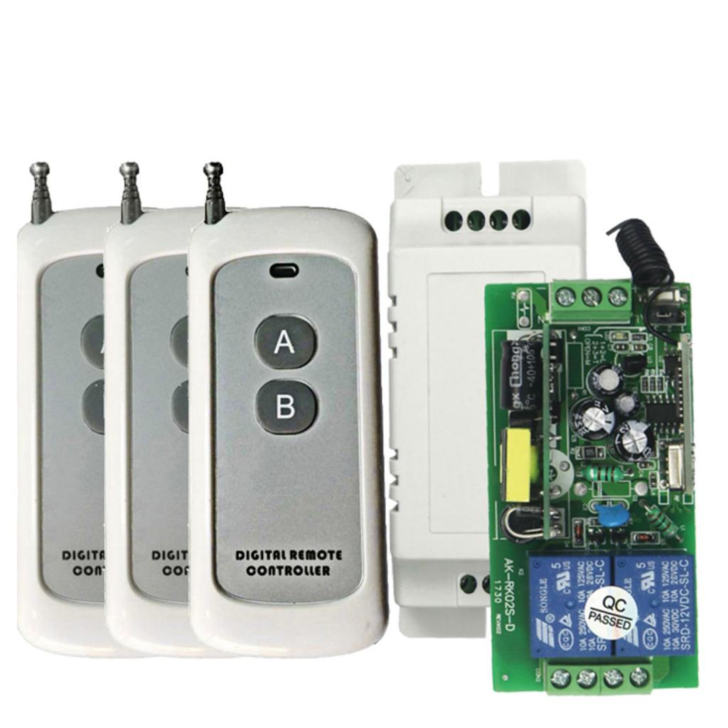 433MHz Wide Voltage Power Supply 2-way Switch + 3pcs 2-button Remote Control