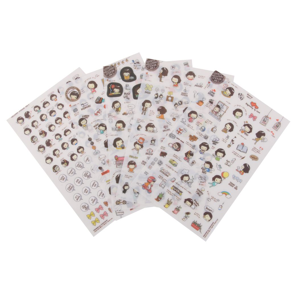 5 sheets Korean Cooky's Helloday stickers adhesive journal Diary scrapbook