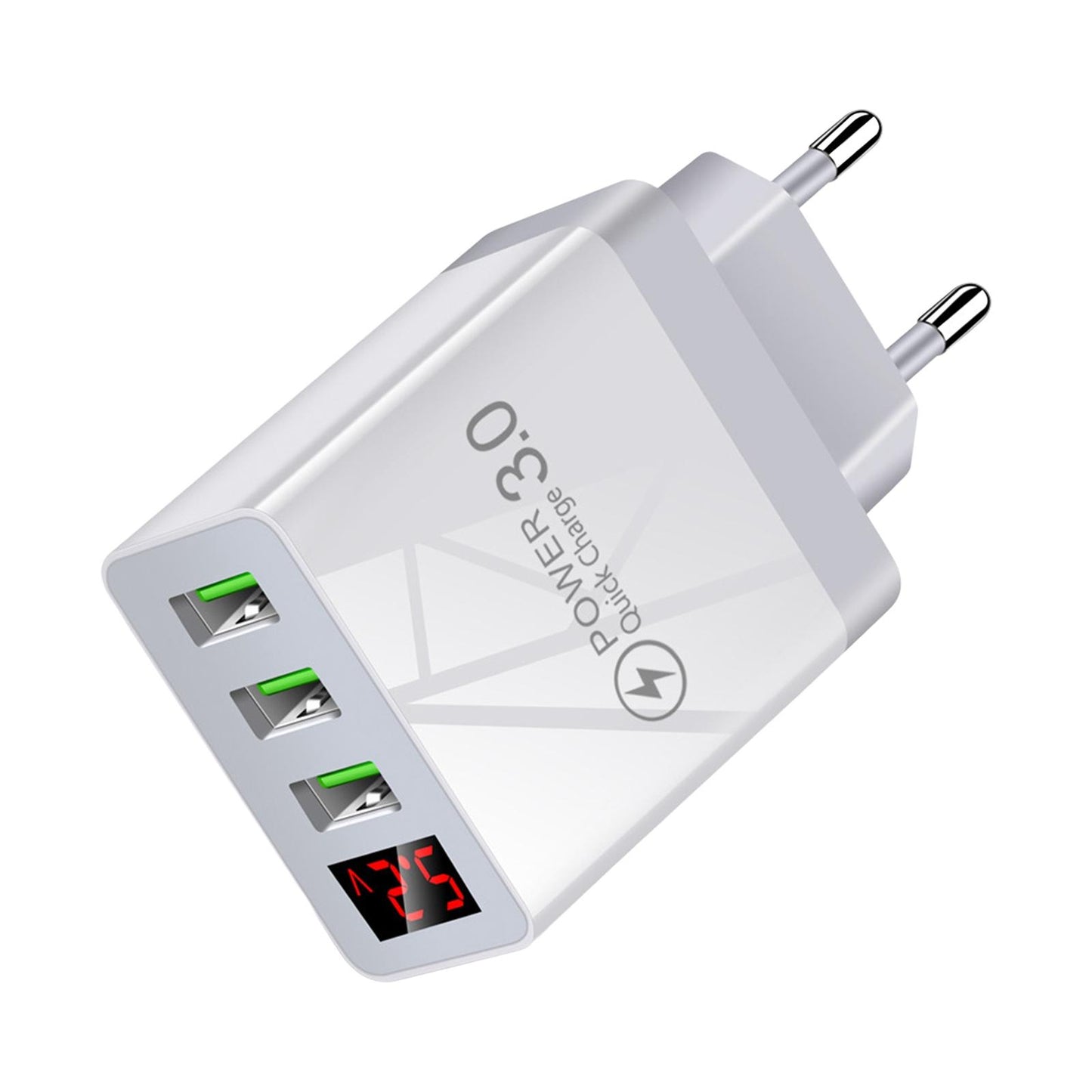 3USB Digital Display Fast Charging Portable Fast Charger for Travel Charging White