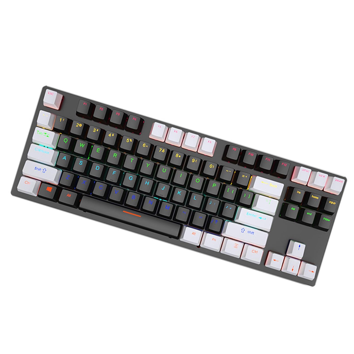 USB 87 Keys Punk Wired Gaming Keyboard Splash-Proof Design white and Black
