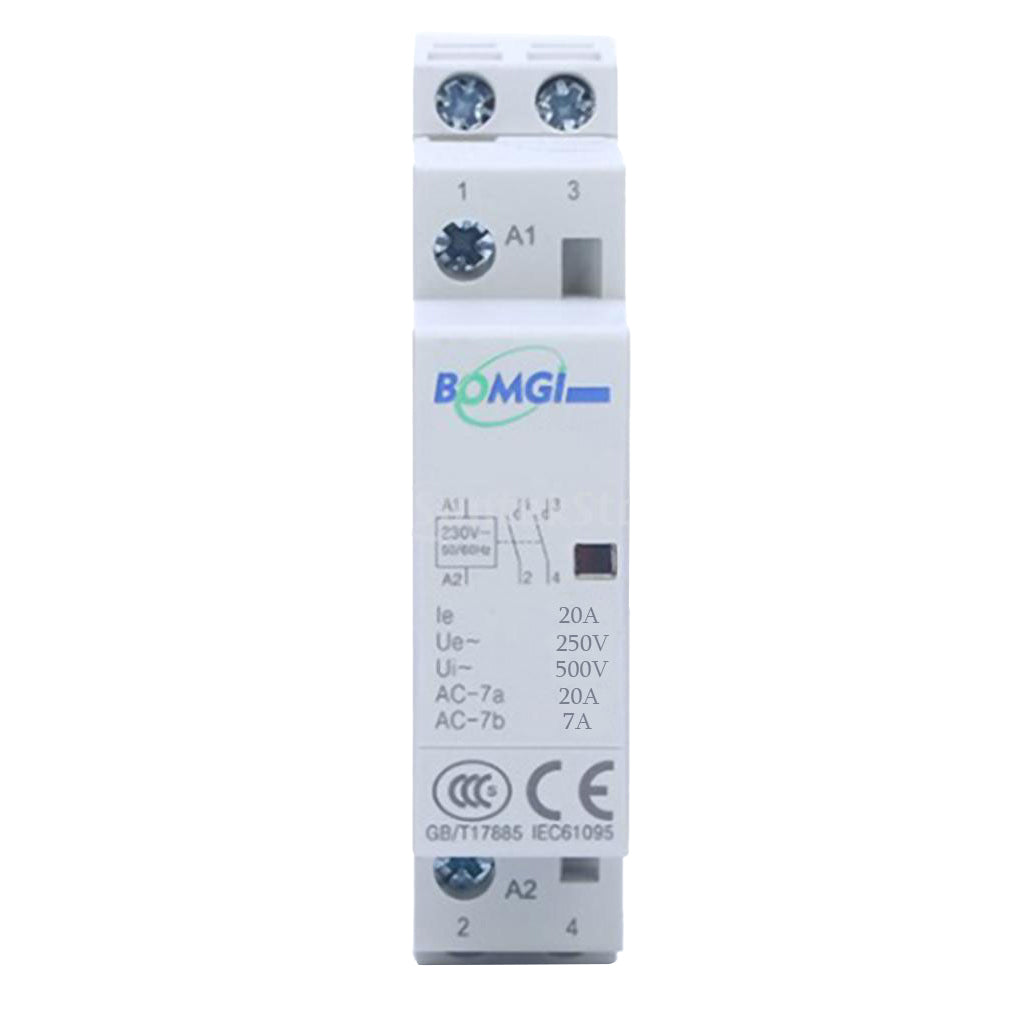 AC Contactor 230V 20A 2 Pole Universal Circuit Control DIN Rail Mounted