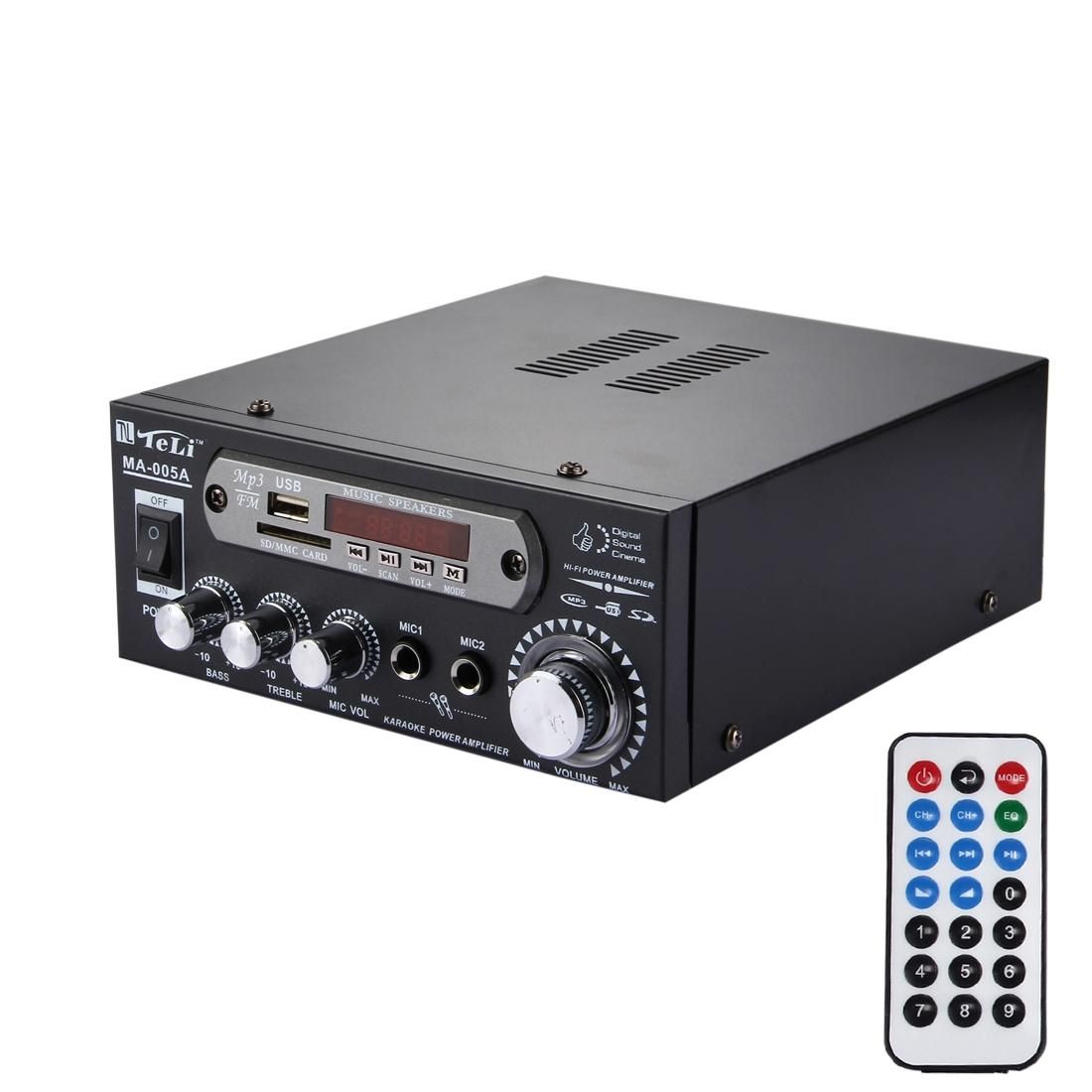 MA-005A 2CH 35W+35W HiFi Stereo Audio Amplifier with Remote Control, Support FM / SD / MP3 Player / USB / Display, AC 220V / DC 12V