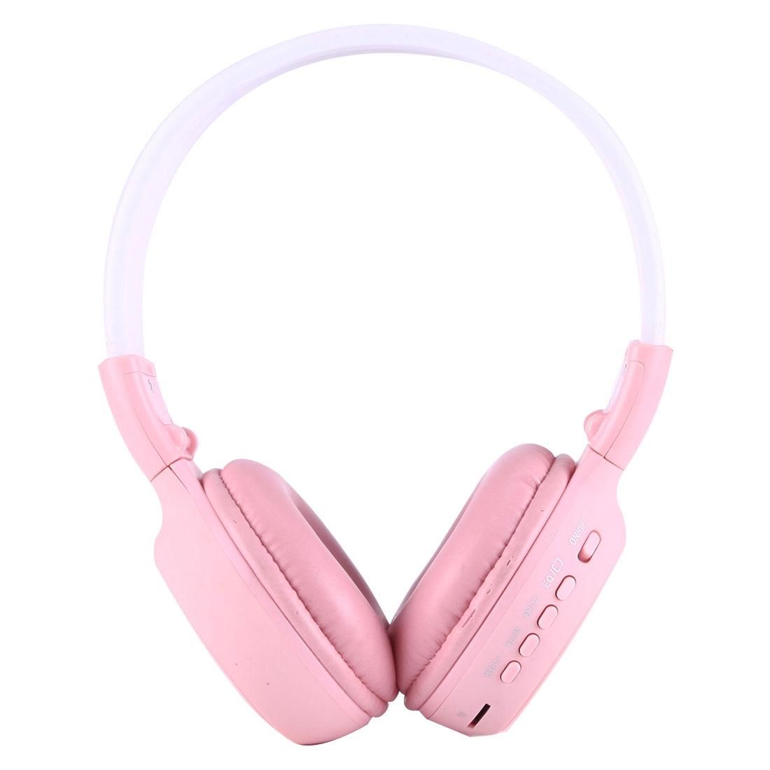BS-N65 Headband Folding Stereo HiFi Wireless Headphone Headset with LCD Screen & TF Card Slot & LED Indicator Light & FM Function (Pink)