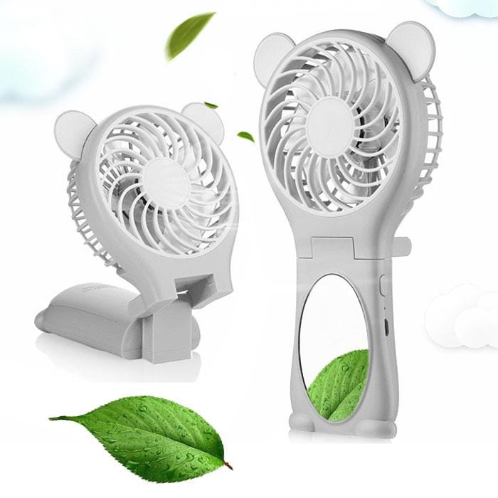 Bear Shaped Multi-function Portable Rechargeable Folding Mini USB Fan with Mirror (Grey)