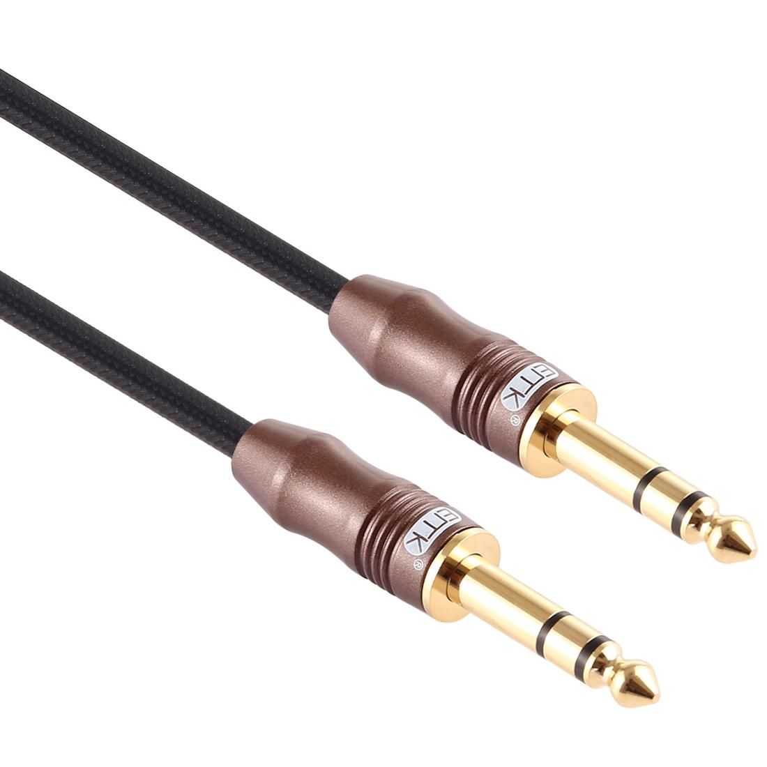 EMK 6.35mm Male to Male 4 Section Gold-plated Plug Cotton Braided Audio Cable for Guitar Amplifier Mixer, Length: 2m (Black)