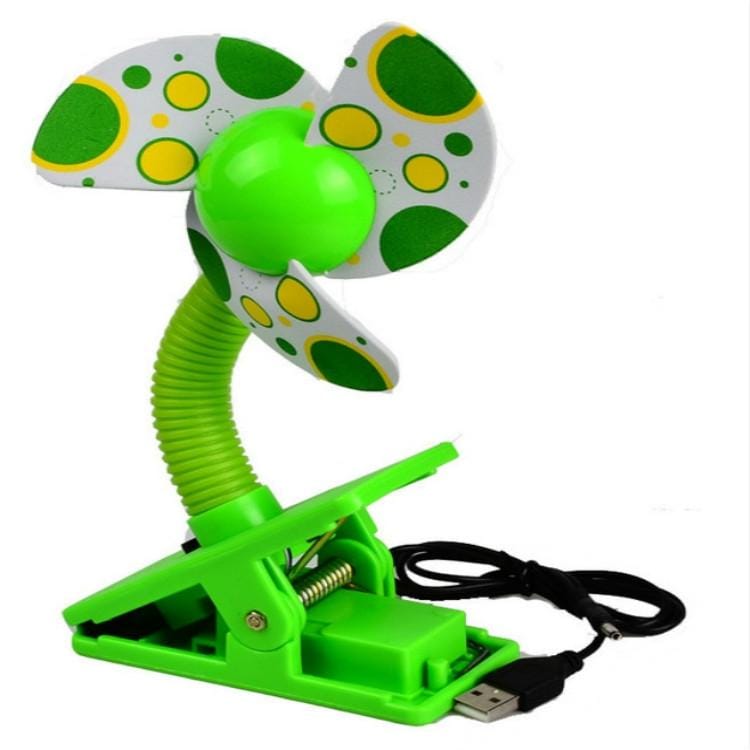 Baby Crib Stroller Fan Mini Portable Clip USBCharging Dormitory Office Small Electric Fan (Green)