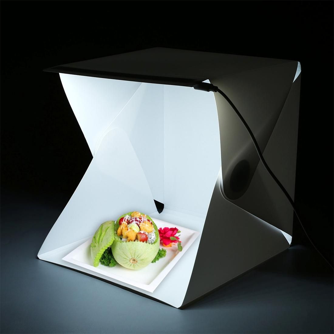 Foldable Portable Mini LED Photo Studio Box with Micro USB Cable & Black and White Background Fabric, Folding Size: 23 x 21.5 x 1.5 cm (White)