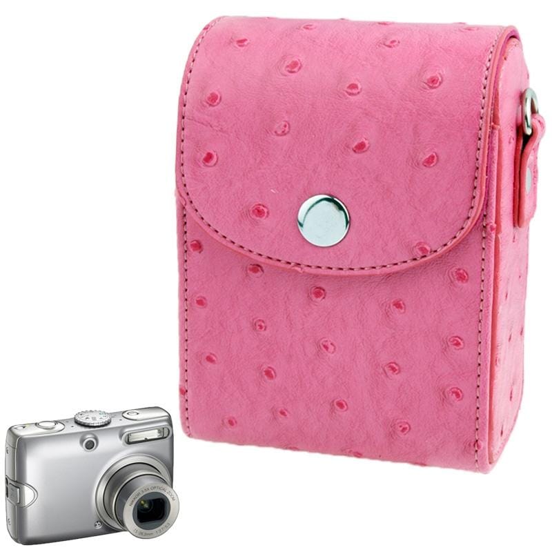 Ostrich Skin Texture Universal Mini Leather Camera Bag with Strap (Magenta)