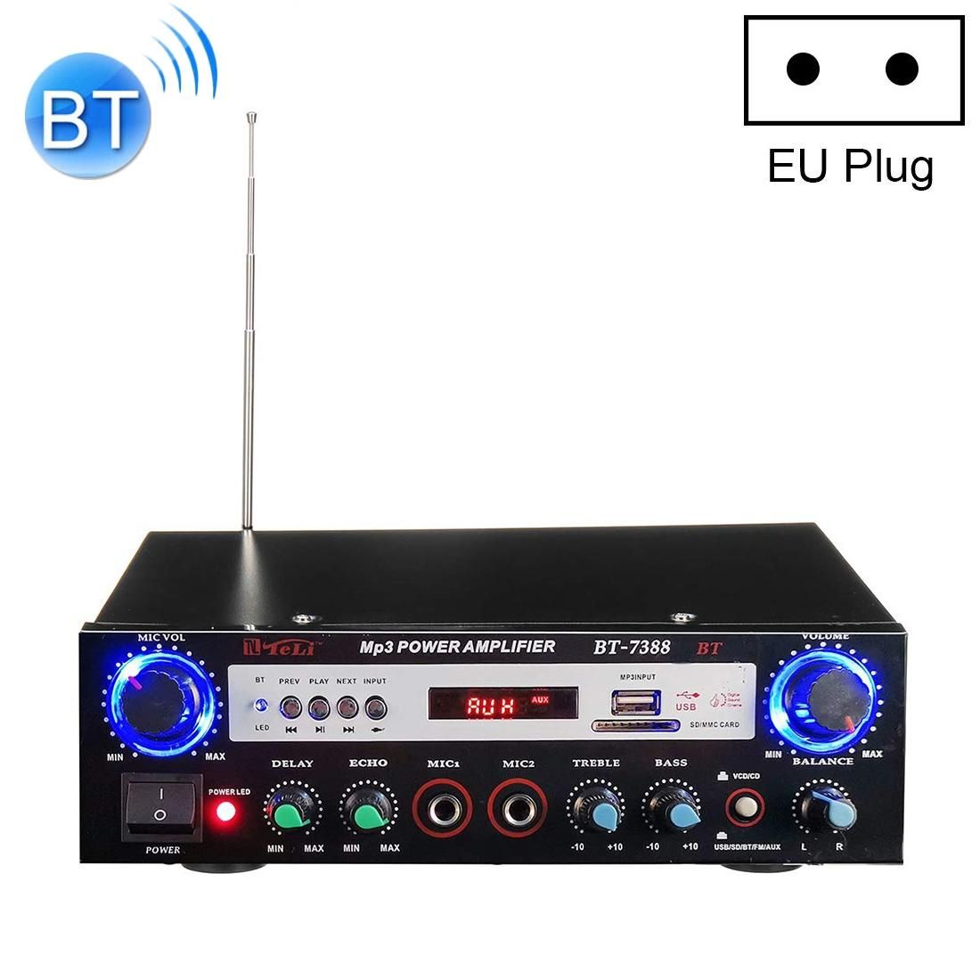 BT-7388 Bluetooth HiFi Stereo Audio Amplifier with Remote Controller, LED Display, USB / SD & MMC Card / MP3 / AUX / FM / CD / VCD, AC 220V / DC 12V, EU Plug