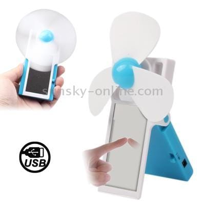 Electric USB Mini Cooling Fan USB Device Gadget with Mirror & Bracket (Black)