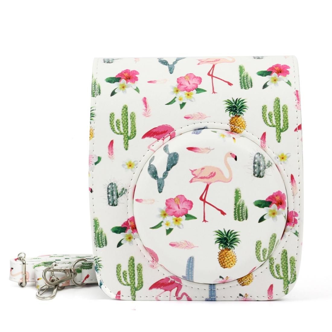 Flamingo Cactus Pattern PU Leather Protective Camera Case Bag For FUJIFILM Instax Mini90 Camera