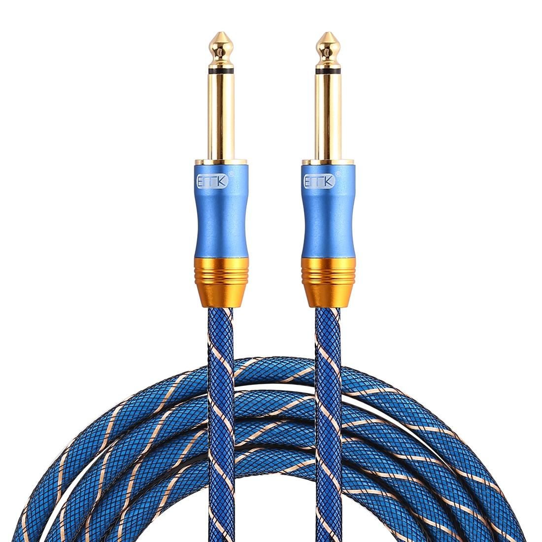 EMK 6.35mm Male to Male 3 Section Gold-plated Plug Grid Nylon Braided Audio Cable for Speaker Amplifier Mixer, Length: 1.5m (Blue)