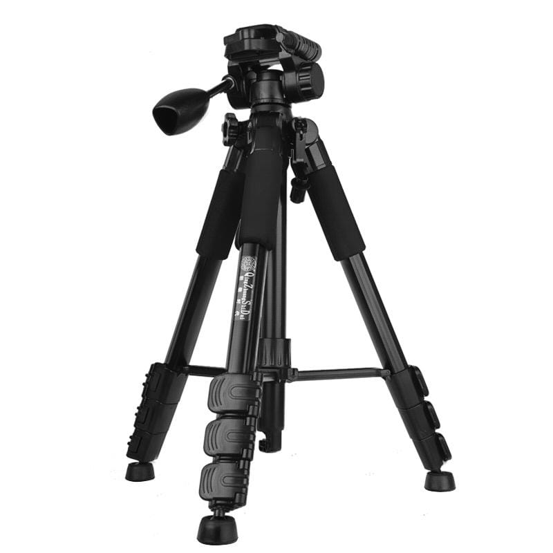 Q111 4-Section Folding Legs Live Broadcast Aluminum Alloy Tripod Mount with Three-dimensional Damping Tripod Heads (Black)