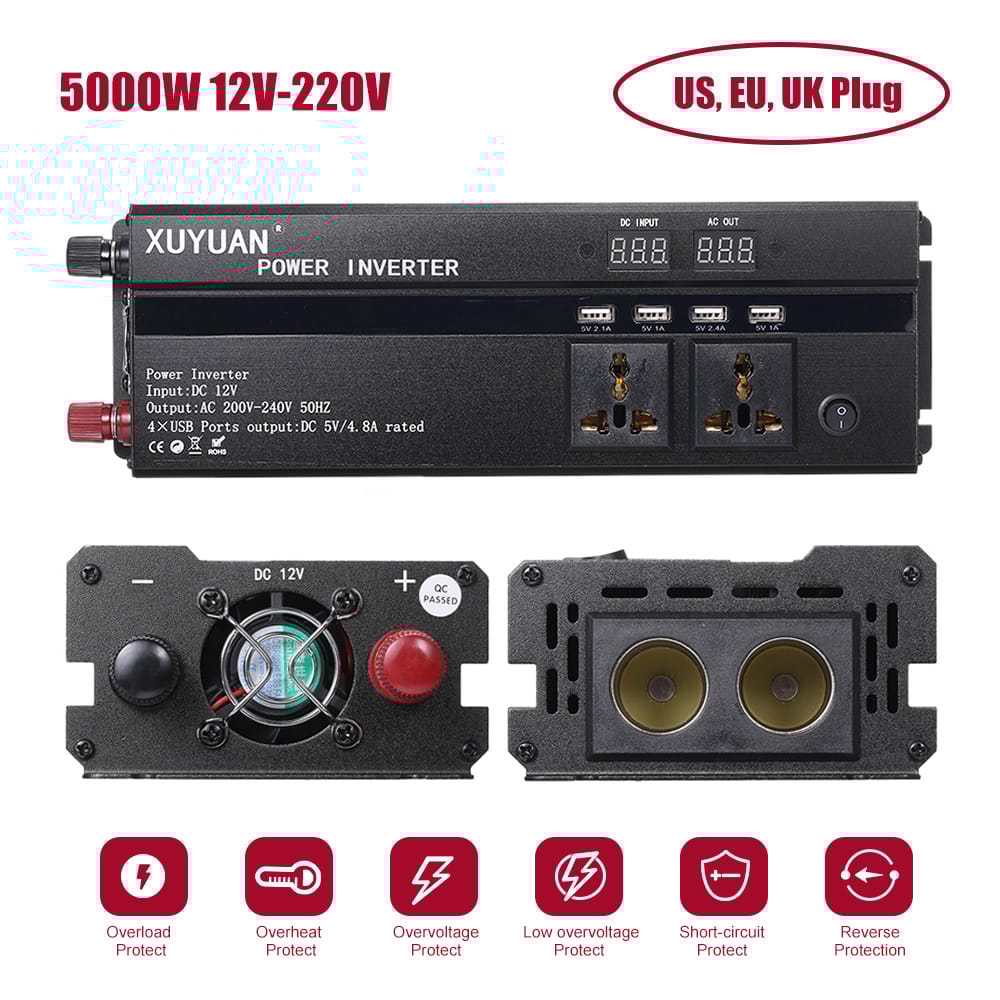 Car Inverter 3000W 4000W 5000W 12V/24V 110/220V DC to AC - 5000W 12V-220V 50Hz