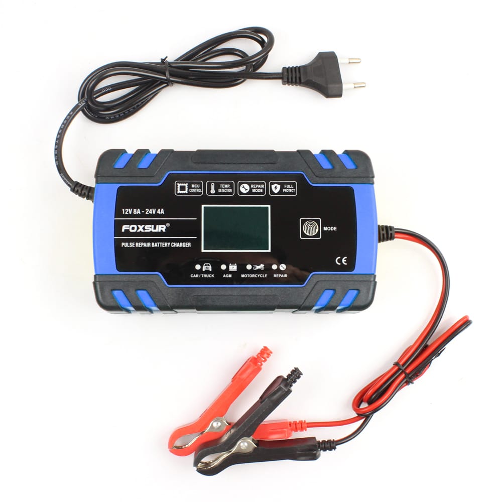 FOXSUR 12V 24V Pulse Repairing Charger with LCD Display - EU Plug