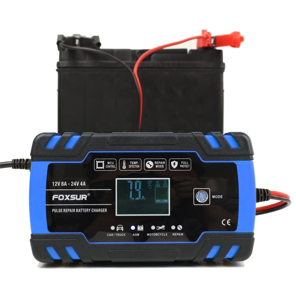 FOXSUR 12V 24V Pulse Repairing Charger with LCD Display - EU Plug