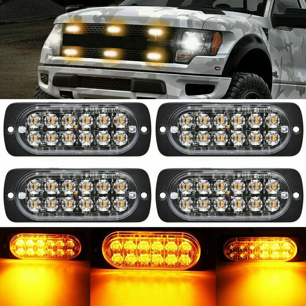 4PCS 12 Strobe LED Amber Hazard Beacon Emergency Flashing