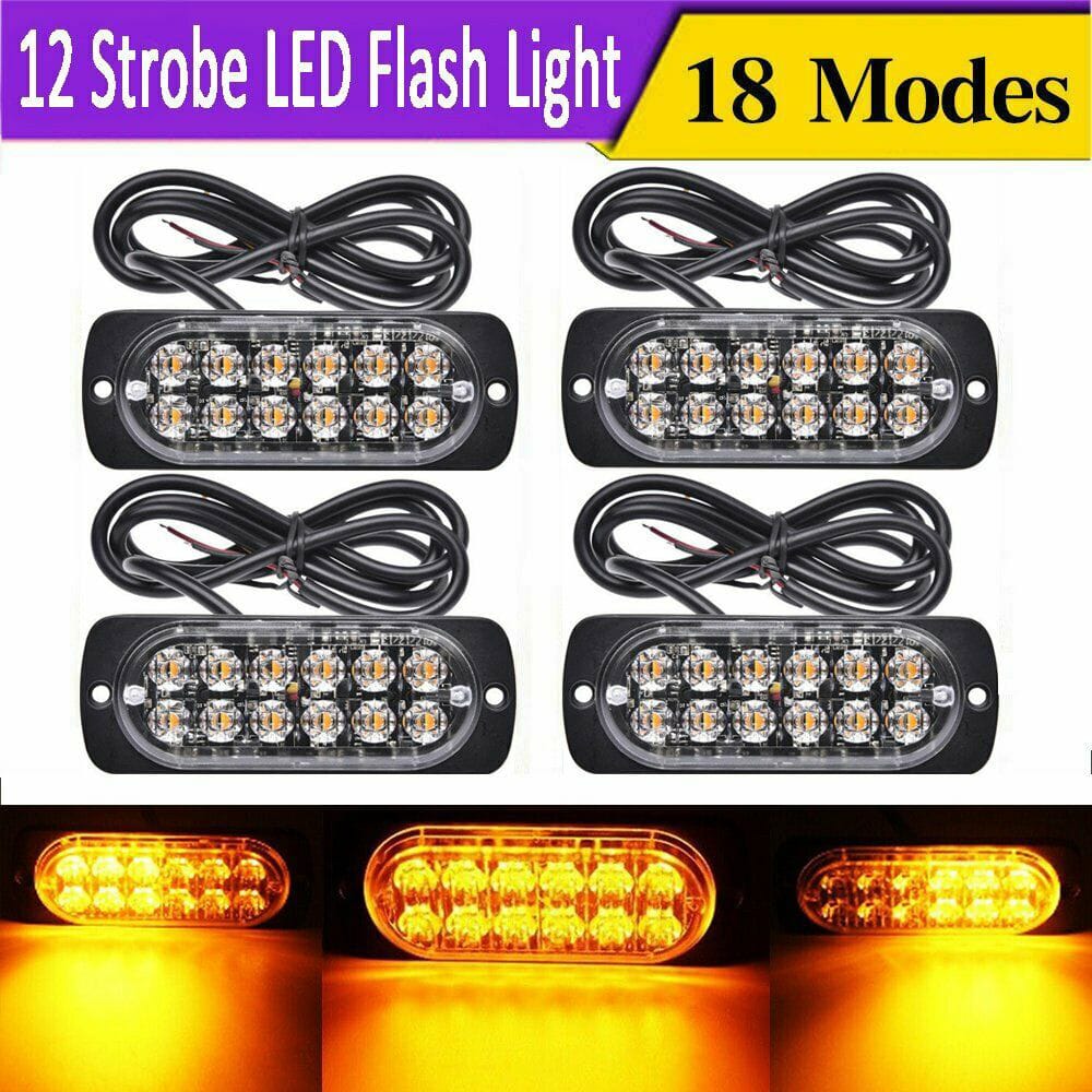 4PCS 12 Strobe LED Amber Hazard Beacon Emergency Flashing