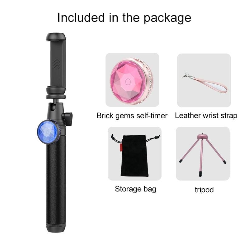 CYKE BR22 Wireless Bluetooth Selfie Stick with Mirror & Tripod & Rhinestone Remote Control (Pink)