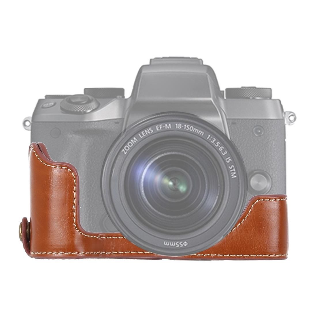 1/4 inch Thread PU Leather Camera Half Case Base for Canon EOS M5 (Brown)