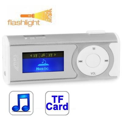 TF Card Slot MP3 Player with LCD Screen, Speaker, Clip, Support Flashlight function (Silver)
