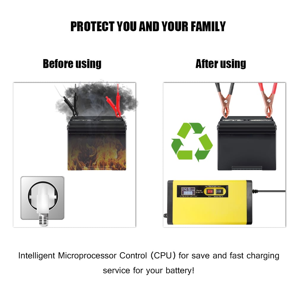 12V 8A Full Automatic Car Battery Charger Intelligent Fast - EU Plug