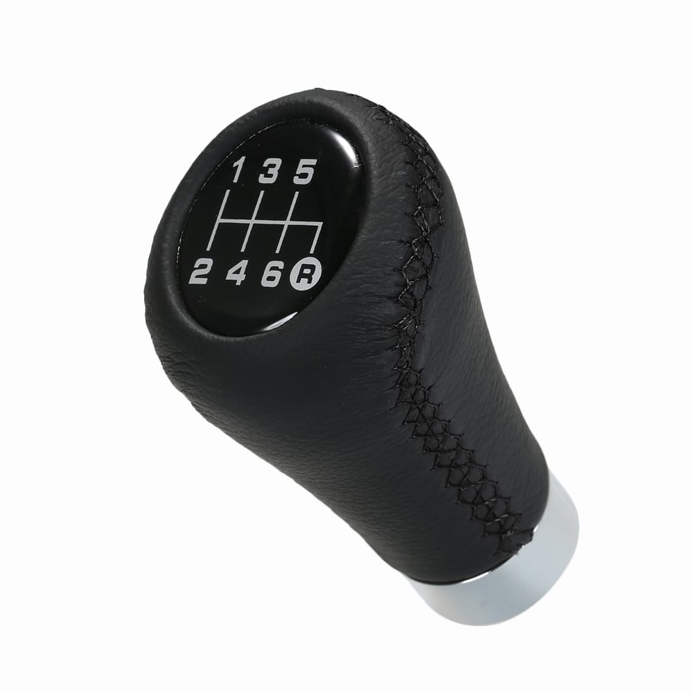 Car Manual Gear Shift Knob Shifter Black Leather Red Stitch - 1