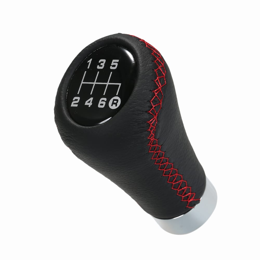 Car Manual Gear Shift Knob Shifter Black Leather Red Stitch - 2