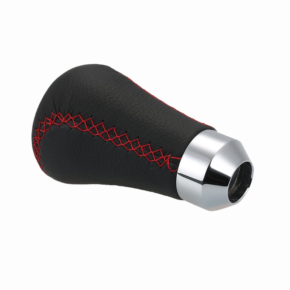 Car Manual Gear Shift Knob Shifter Black Leather Red Stitch - 2