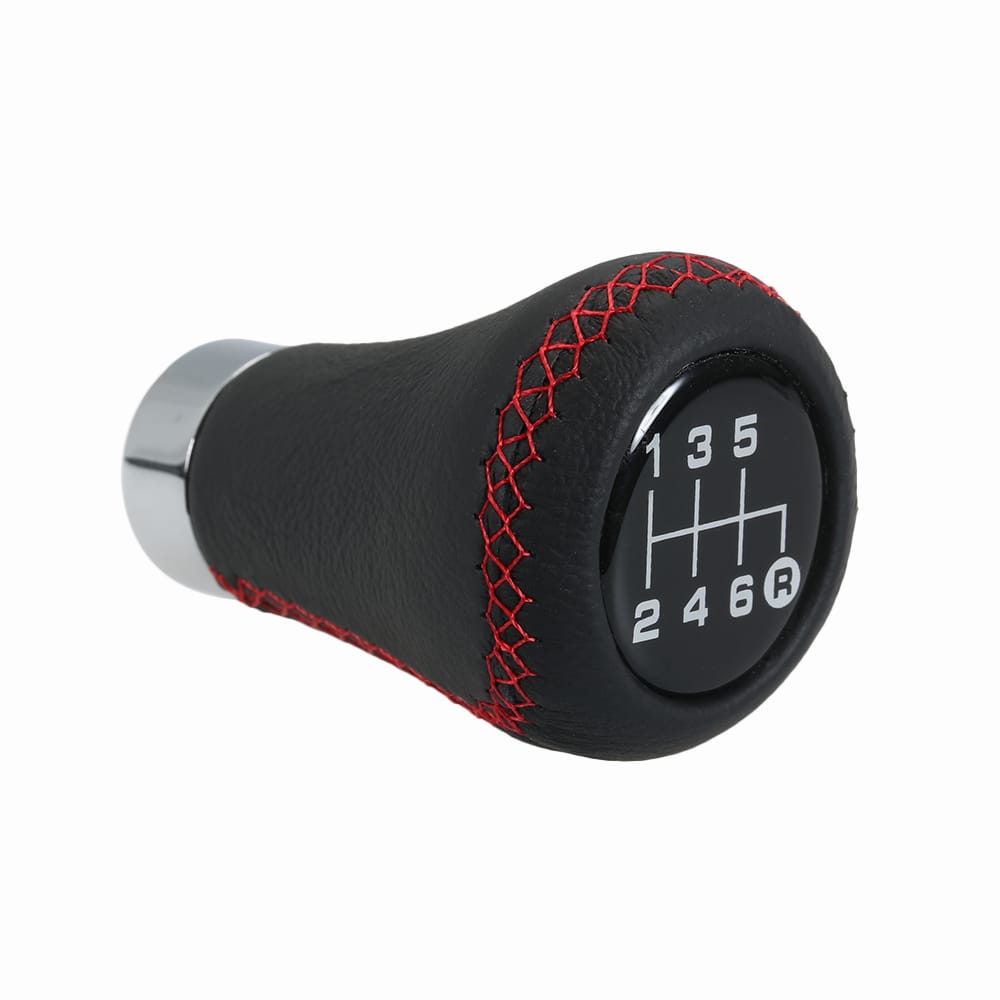 Car Manual Gear Shift Knob Shifter Black Leather Red Stitch - 2
