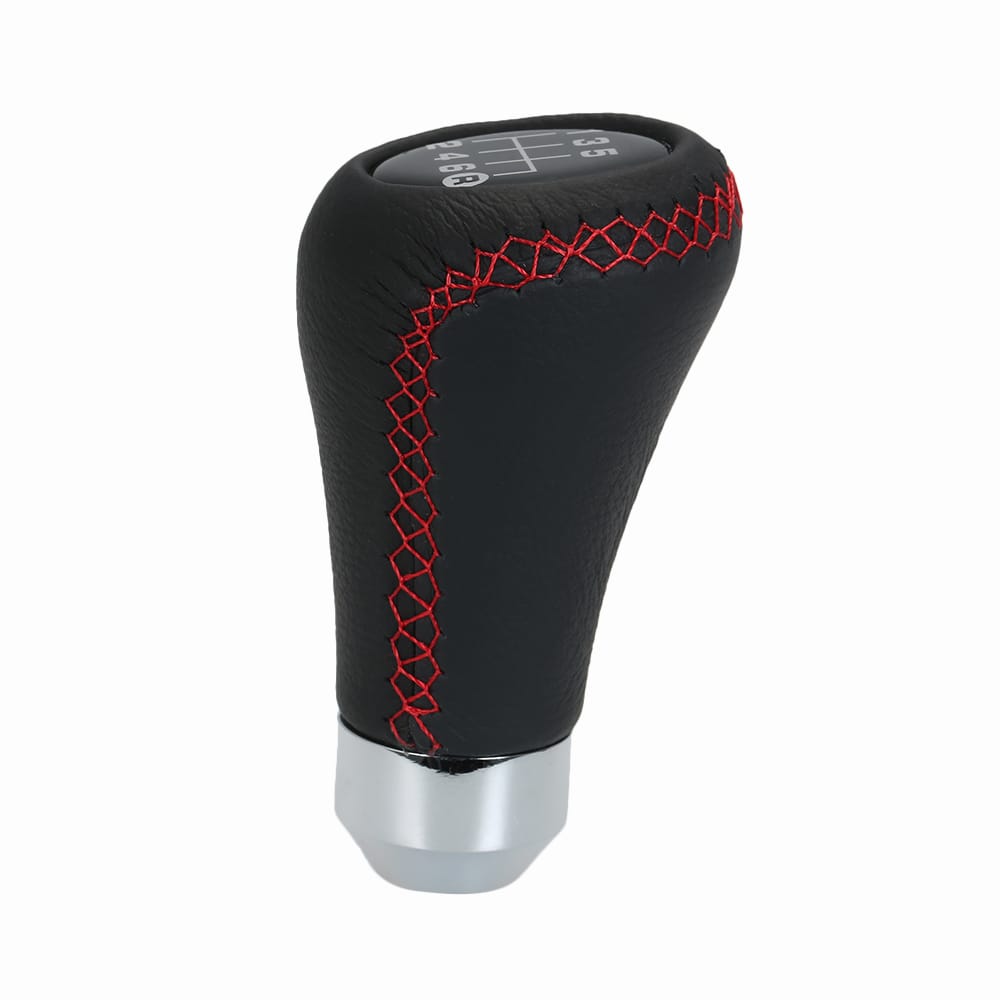 Car Manual Gear Shift Knob Shifter Black Leather Red Stitch - 2