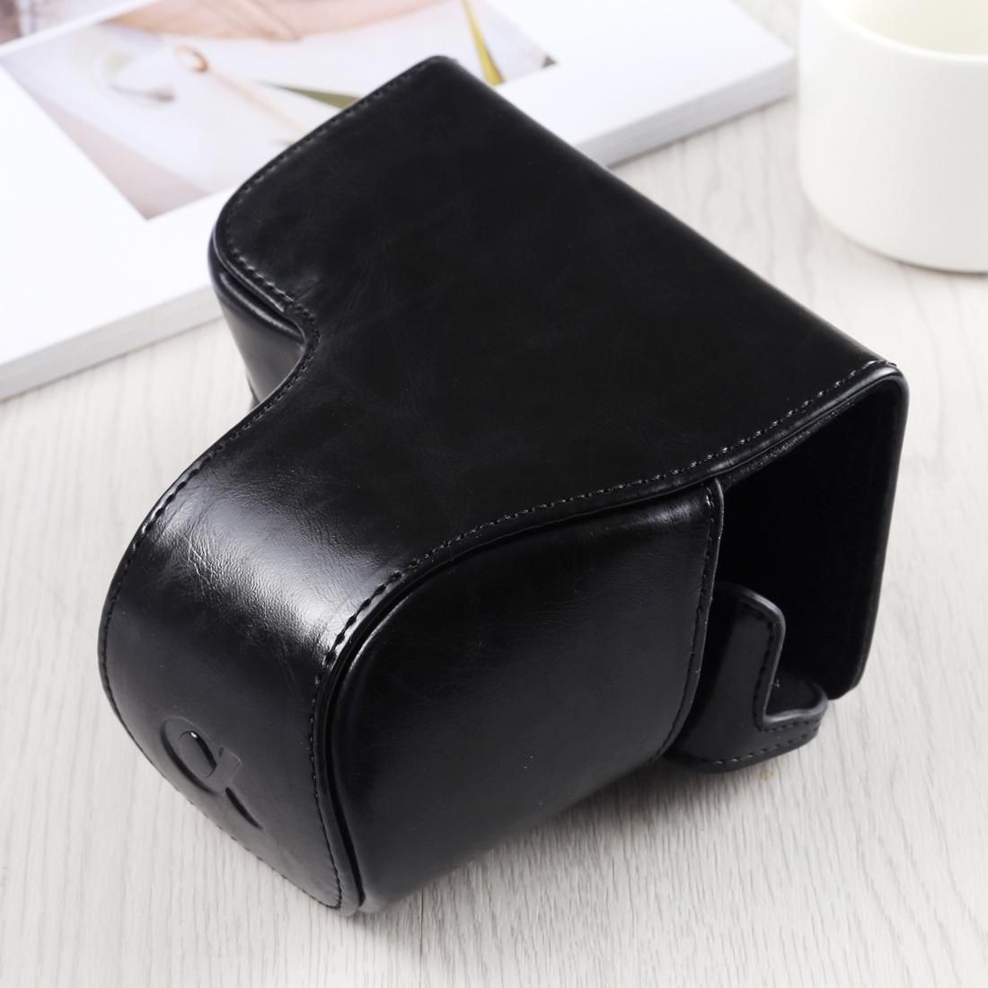 Full Body Camera PU Leather Case Bag with Strap for Sony A6400 / ILCE-A6400 (Brown)