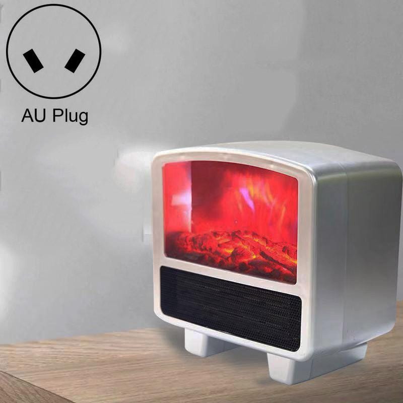Home Office Small 3d Flame Desktop Fireplace Heater, Plug Type:AU Plug (Silver Gray)