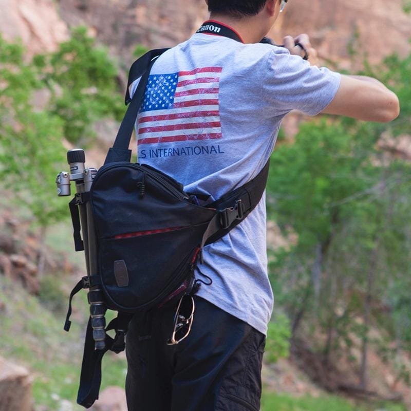 CADEN Triangle Shape Tscope Sling Shoulder Cross Digital Camera Bags Case Soft Bag with Rain Cover for Canon Nikon Sony K1, Size: 36*31*15cm (Black)