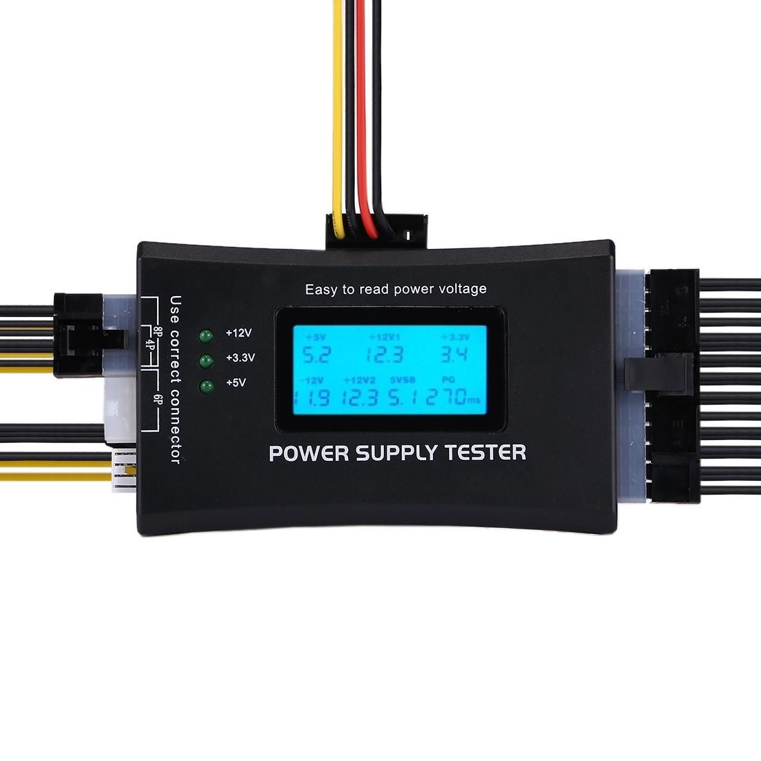Digital LCD Display PC Computer 20/24 Pin Power Supply Tester Checker Power Measuring Diagnostic Tester Tool (Black)