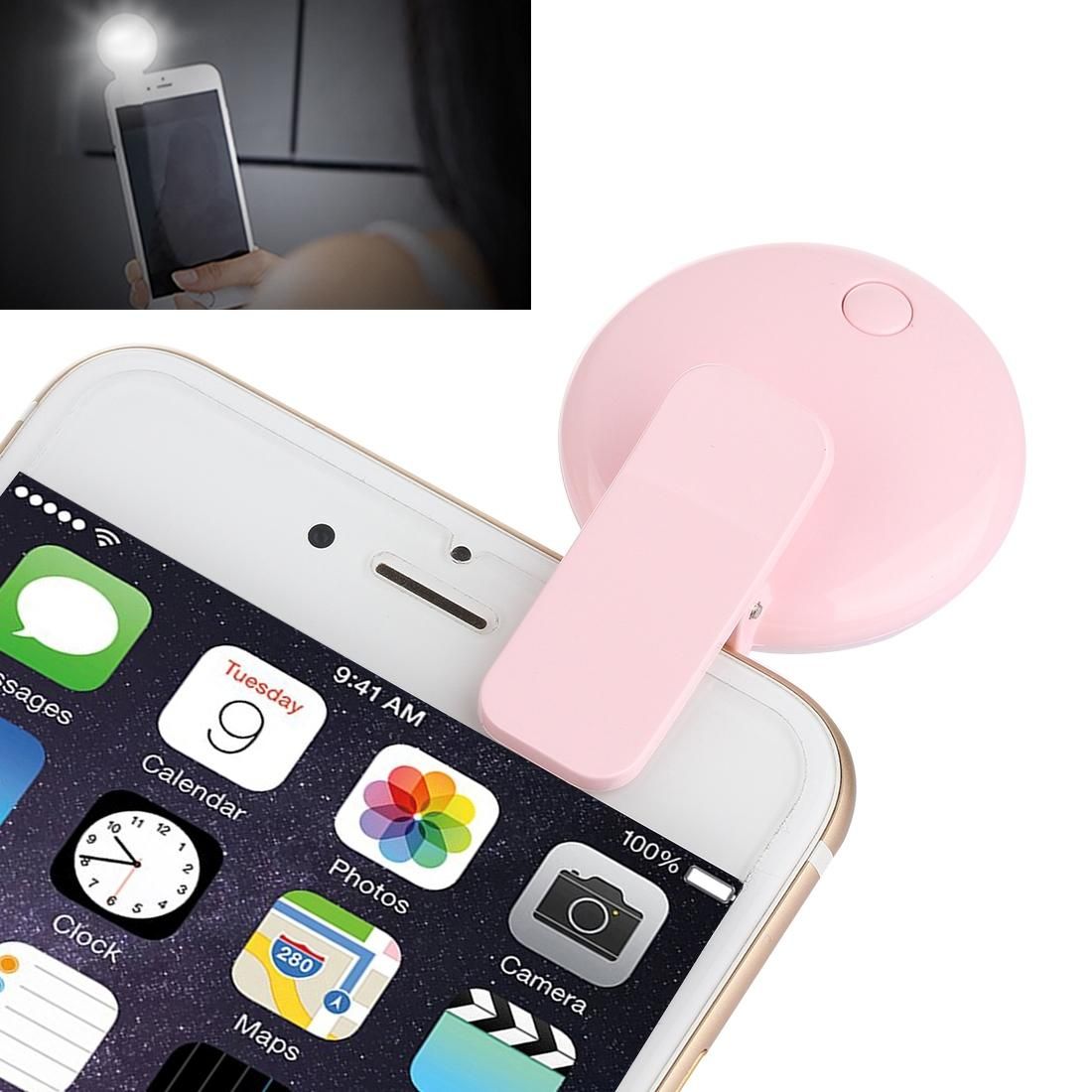 3 Level Adjustable 9 LEDs Mini Night Using Selfie Flash Light with Clip and Charging Cable, For iPhone & Samsung & HTC & Sony & LG & Huawei & Xiaomi (Pink)