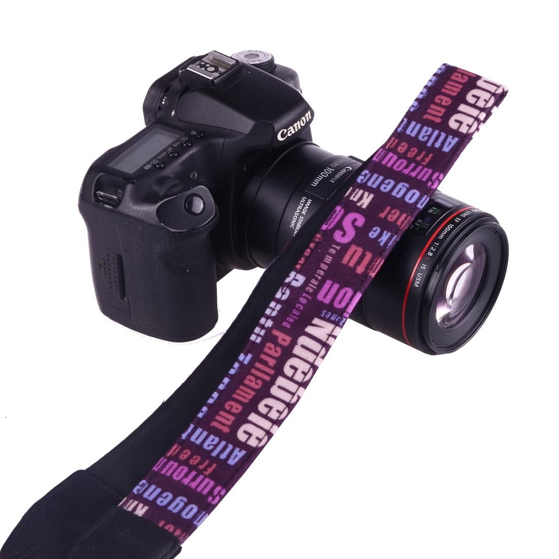LYNCA LH-04 British Style Series Purple Background English Words Universal Genuine Leather Shoulder Neck Strap Camera Strap for Nikon / Canon / Sony / Panasonic / SLR DSLR ILDC (Style4)