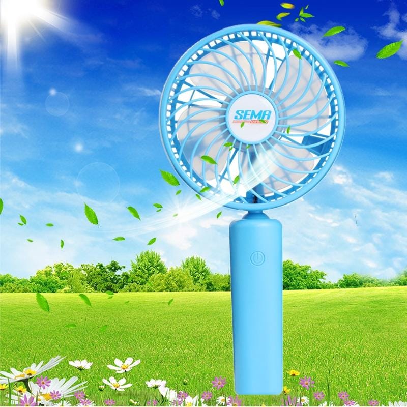 SEMA 360 Degree Rotate Handheld Rechargeable Mini Battery Fan with 3 Speed Control (Blue)