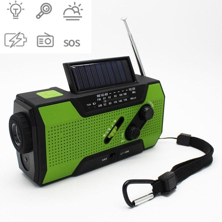 Multifunctional Hand Crank Solar Power LED Flashlight Full Band FM Radio Desk Lamp Alarm, Style:Ordinary Version (Red)