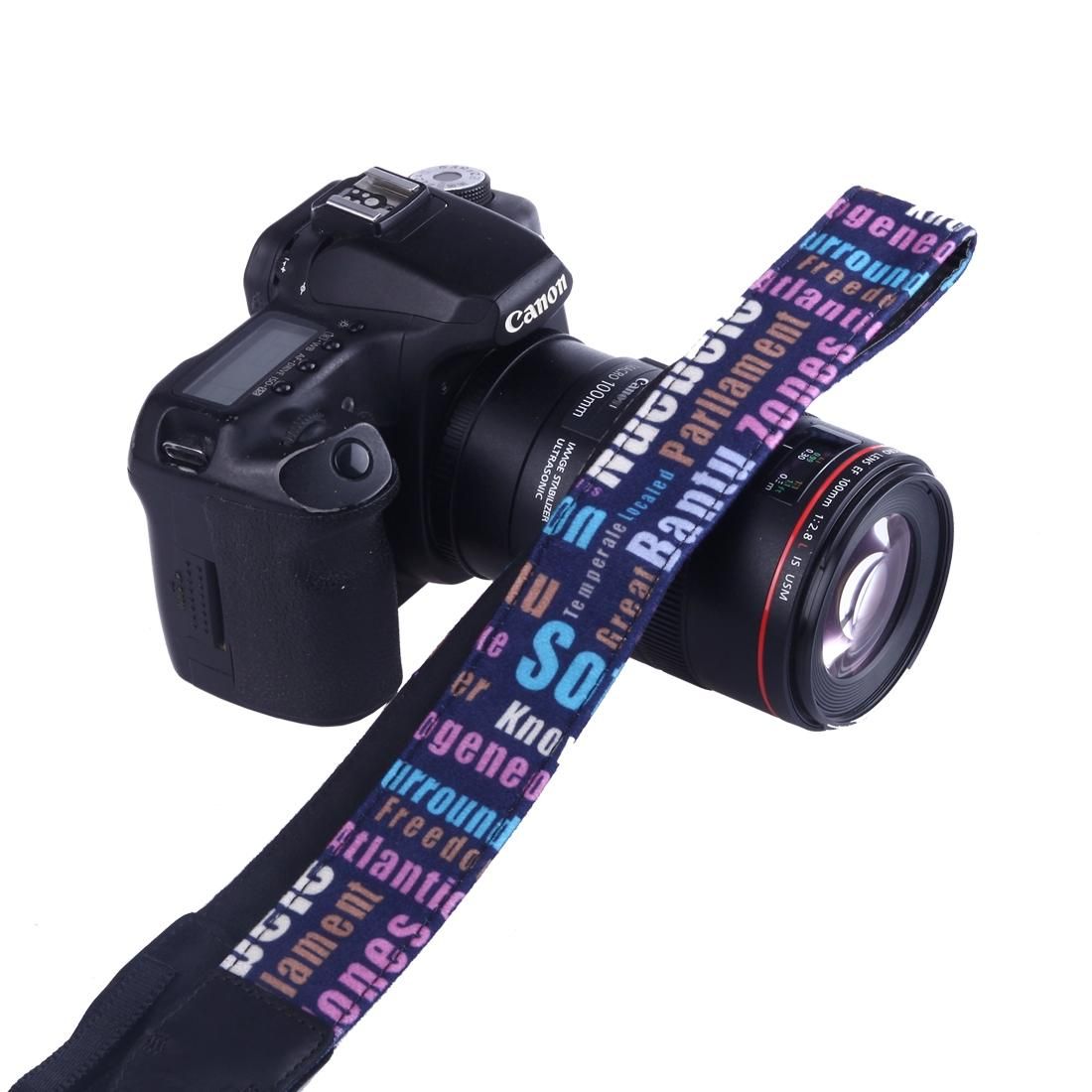 LYNCA LH-03 British Style Series Blue Background English Words Universal Genuine Leather Shoulder Neck Strap Camera Strap for Nikon / Canon / Sony / Panasonic / SLR DSLR ILDC (Style5)