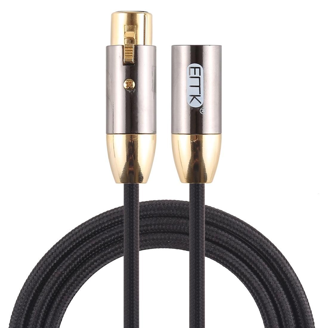 EMK XLR Male to Female Gold-plated Plug Cotton Braided Cannon Audio Cable for XLR Jack Devices, Length: 1m (Black)