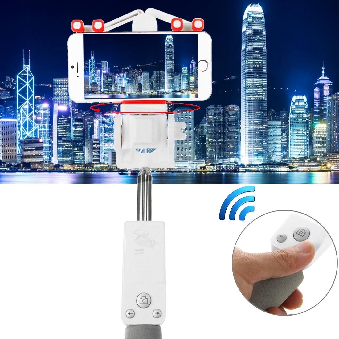Portable 360 Degrees Smart Rotation Bluetooth Wireless Selfie Stick Monopod Folding Extendable Handheld Holder with Glass & Hand Strap Hole & Cloth Bag for iOS & Android Phone, Folded Length: 25cm, Max Extension Length: 90cm (White)