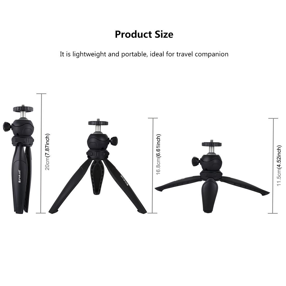 PULUZ 20cm Pocket Plastic Tripod Mount with 360 Degree Ball Head for Smartphones, GoPro, DSLR Cameras (Black)