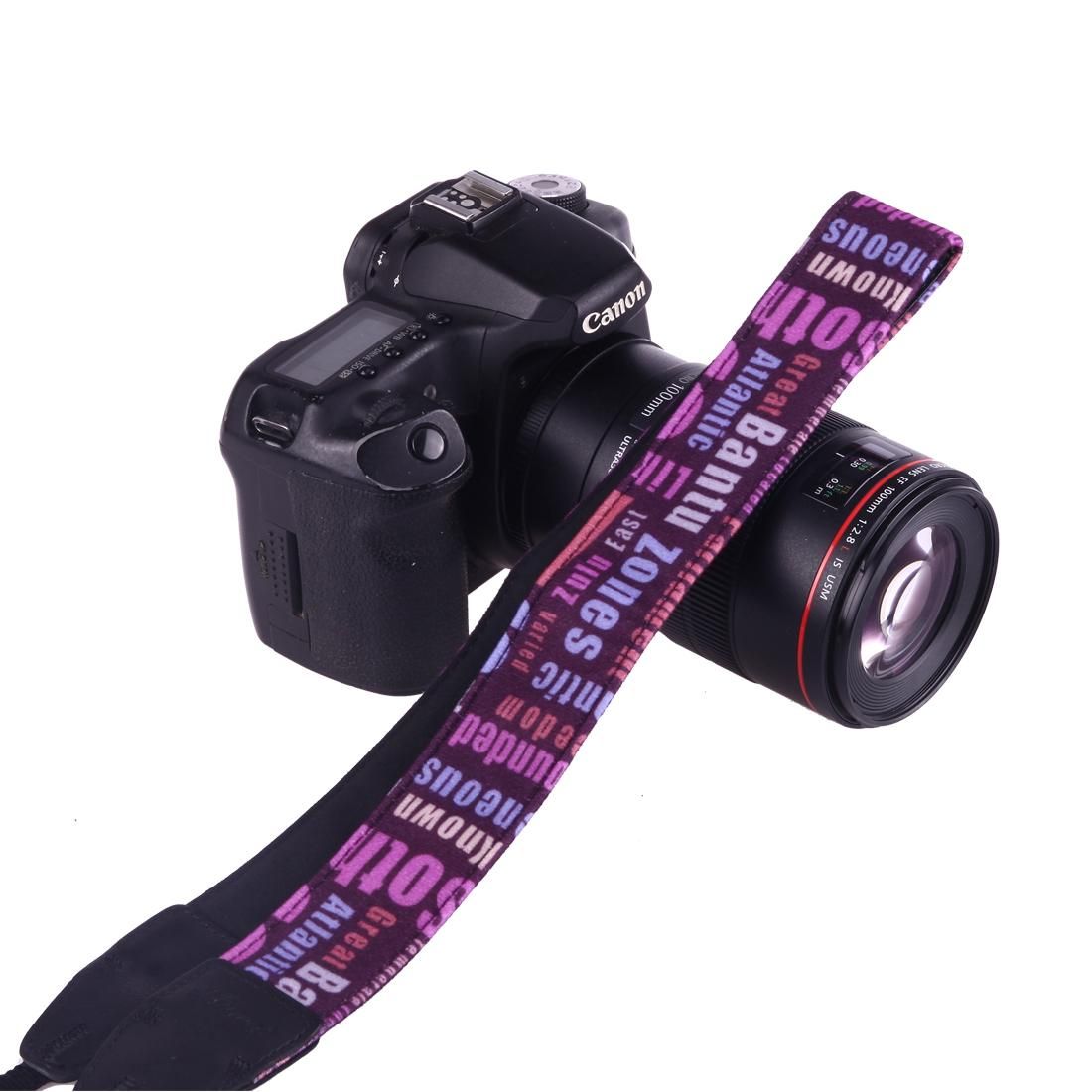 LYNCA LH-04 British Style Series Purple Background English Words Universal Genuine Leather Shoulder Neck Strap Camera Strap for Nikon / Canon / Sony / Panasonic / SLR DSLR ILDC (Style3)