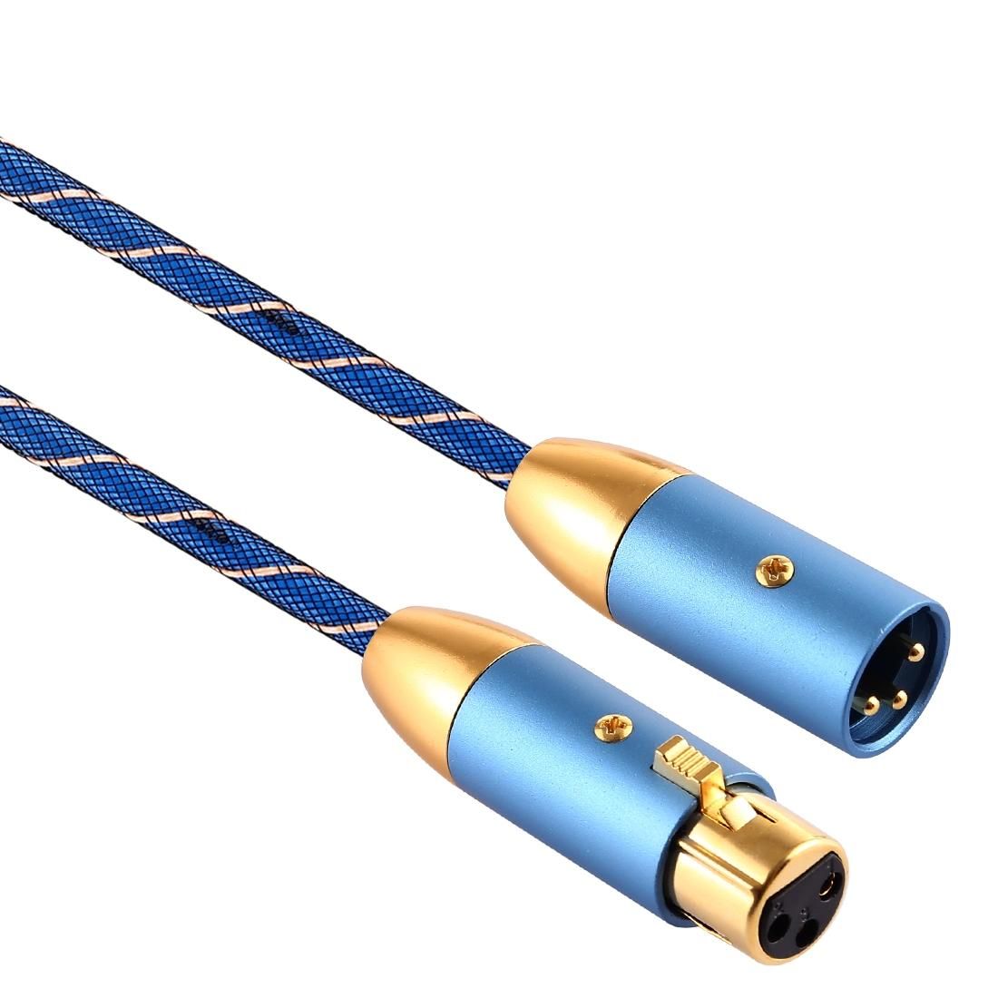 EMK XLR Male to Female Gold-plated Plug Grid Nylon Braided Cannon Audio Cable for XLR Jack Devices, Length: 2m (Blue)