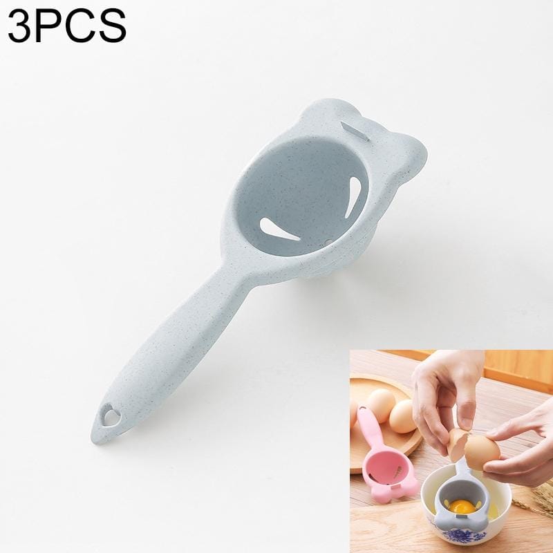 3 PCS 2260 Bear Ears Shape Kitchen Baking Wheat Straw Egg Yolk Egg White Separation Tool Filter Separator (Blue)