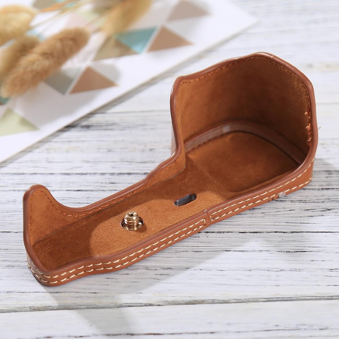 1/4 inch Thread PU Leather Camera Half Case Base for Sony ILCE-6000 / A6000 (Brown)