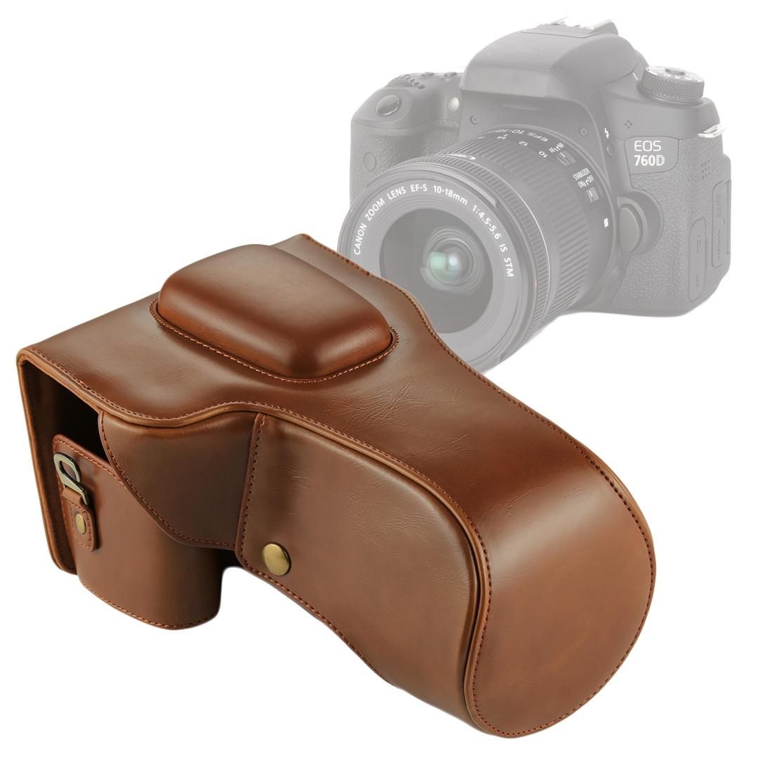 Full Body Camera PU Leather Case Bag for Canon EOS 760D / 750D (Coffee)